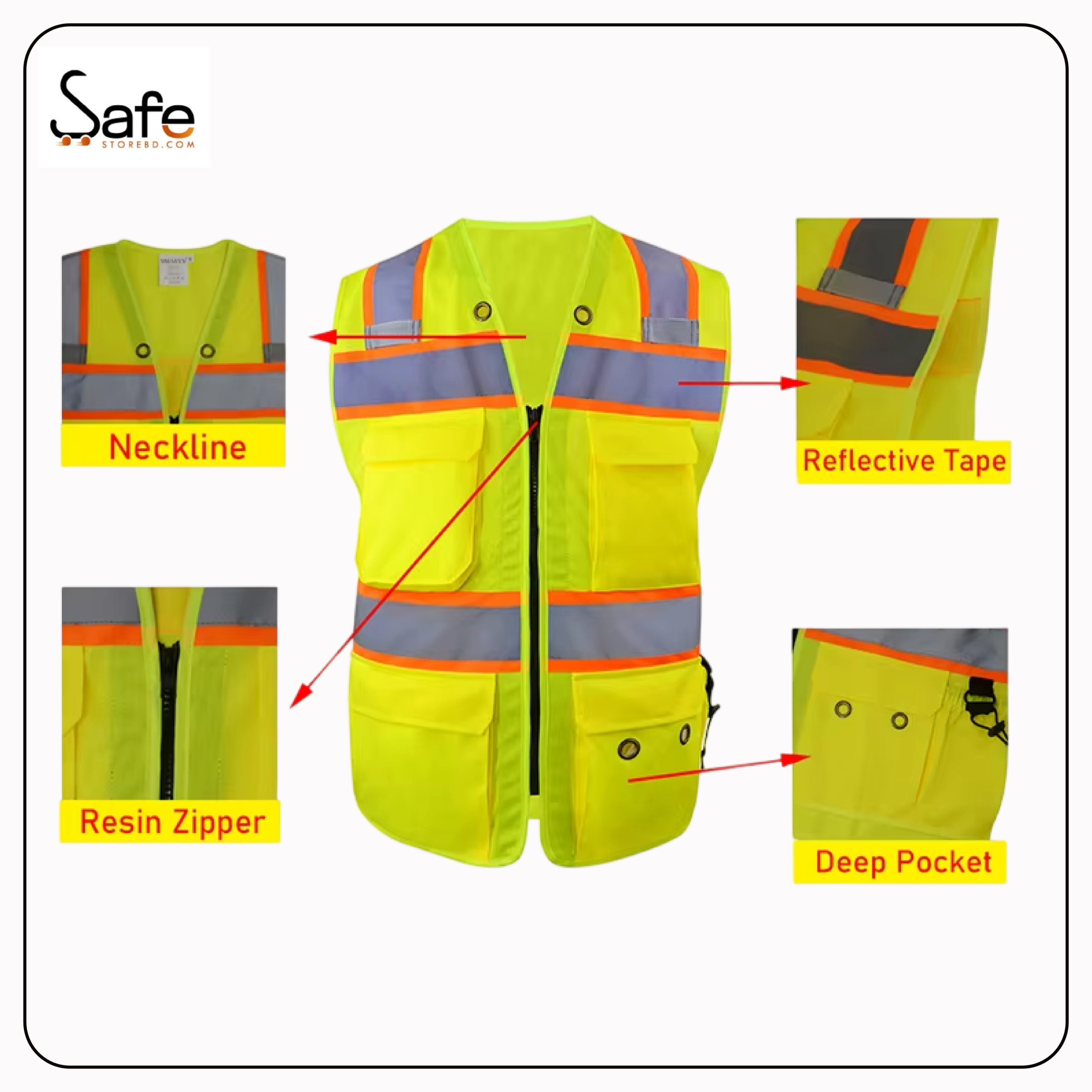 Safety Vest with 4 Pocket Best Quality (Orange/Green)